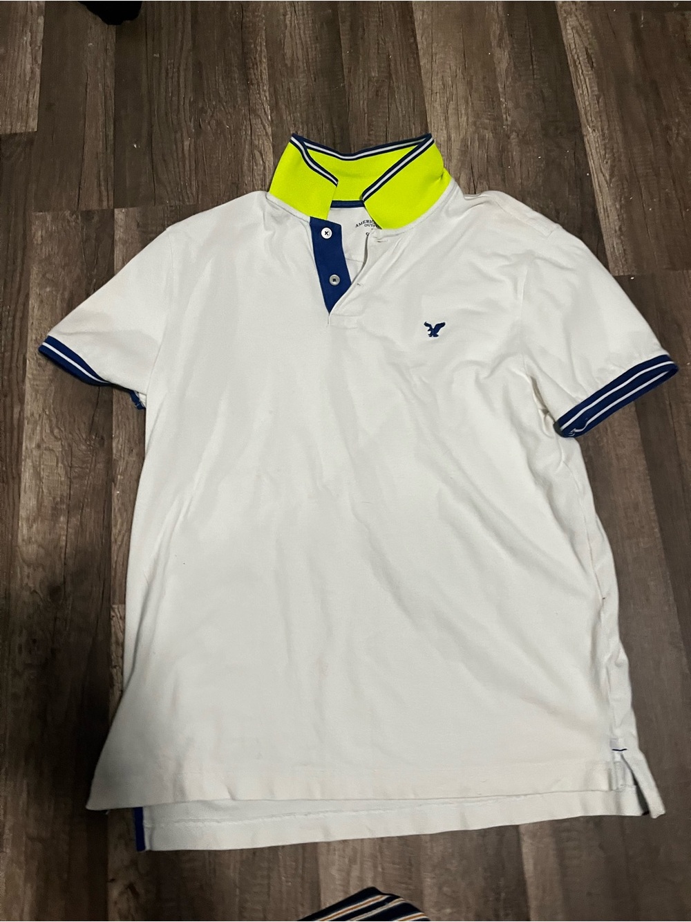 American Eagle Outfitters White Polo with Neon Yellow Contrast Collar